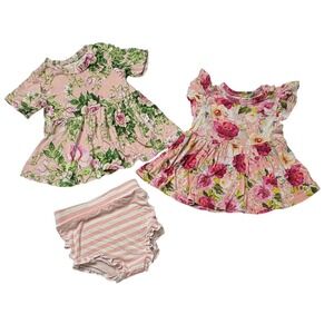 Posh Peanut Bamboo Renia & Pink‎ Floral Peplum Top w/ Ruffled Bottom 3-6 months